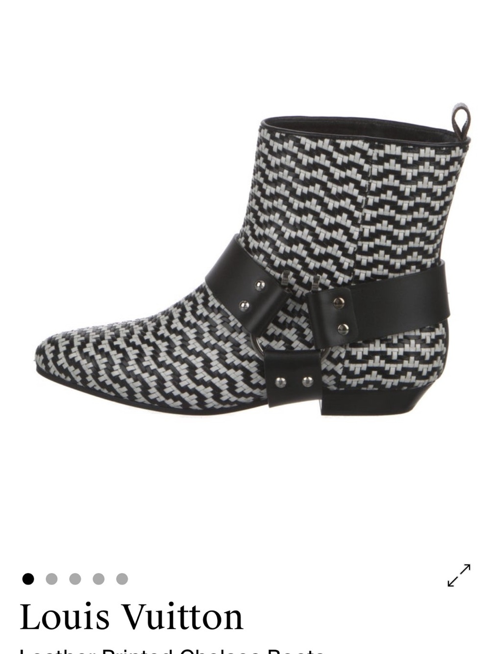 Louis Vuitton Black and White Woven Rhapsody Moto Chelsea Boots 8/39